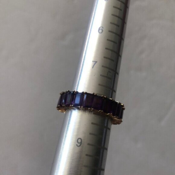 Emerald Cut Band Gold Plated Sterling Silver 925 Gen Amethyst Purple Ring Sz.8 - Picture 8 of 16